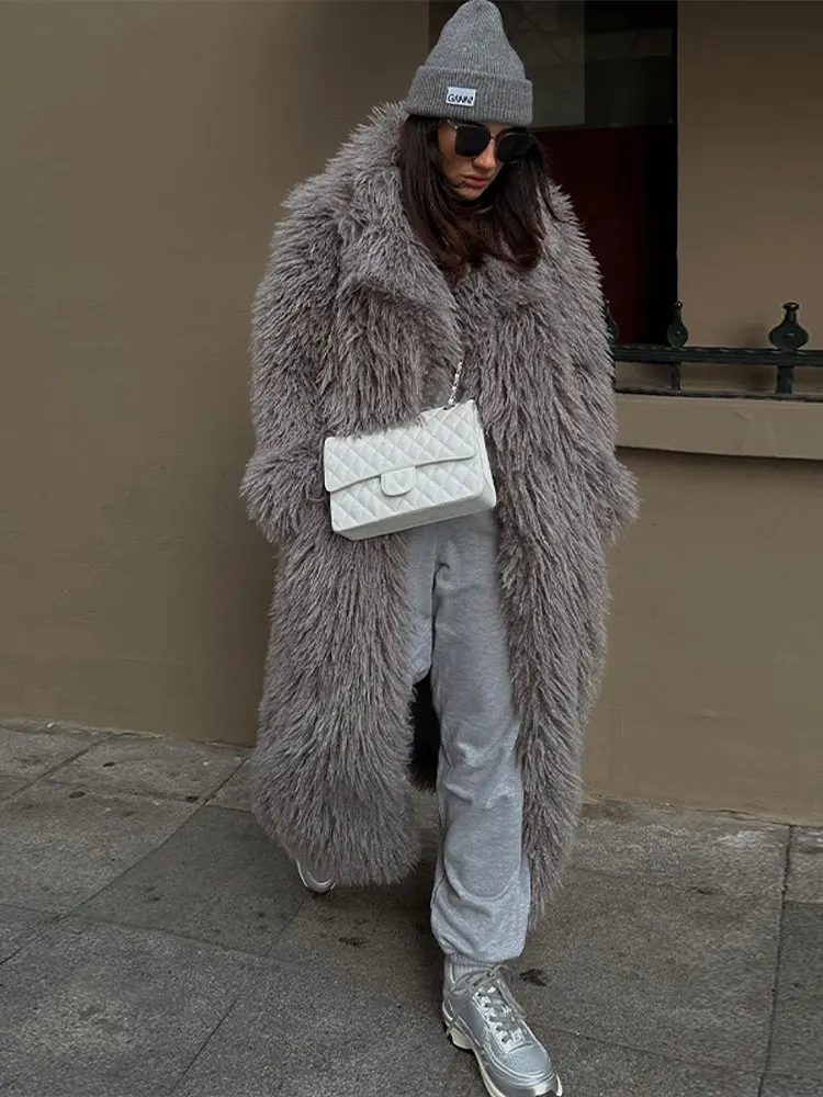 Women's Fluffy Overcoat Gray - Image 2