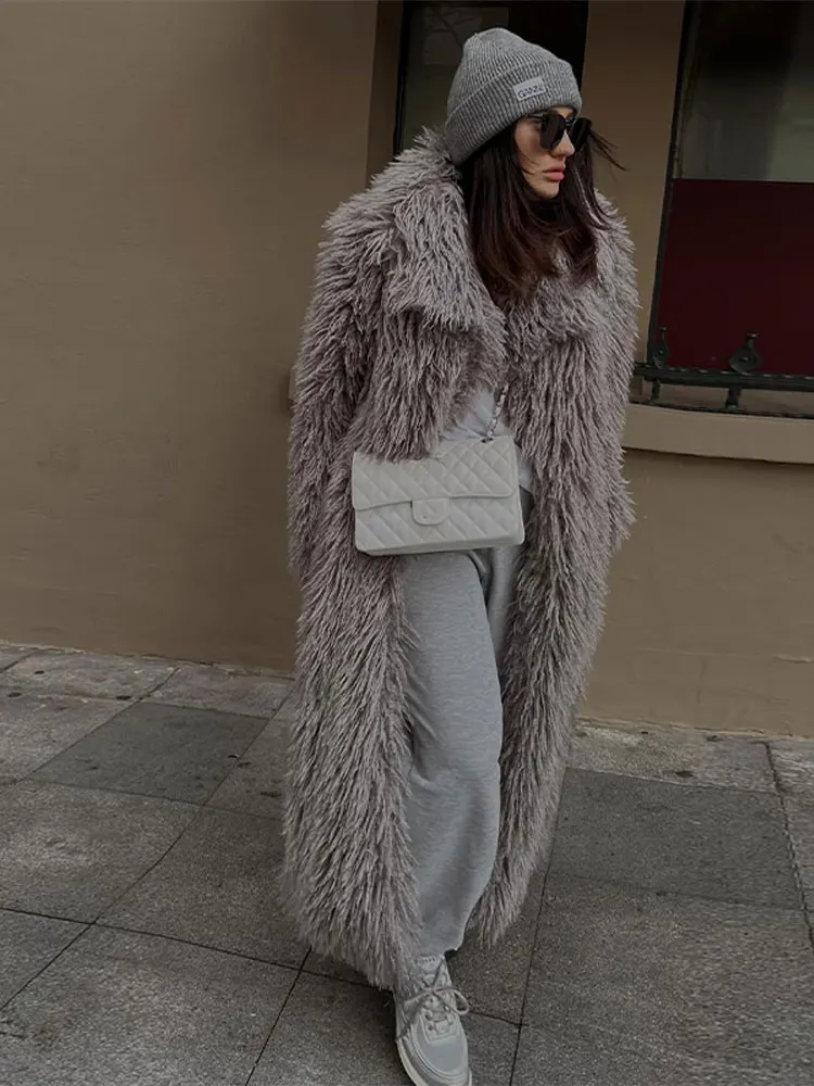 Women's Fluffy Overcoat Gray - Image 3