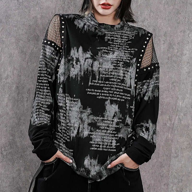 Women's Gothic Mesh Top Black - Image 3