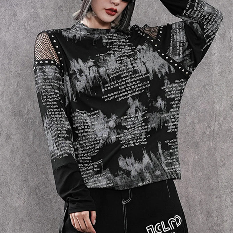 Women's Gothic Mesh Top Black - Image 4