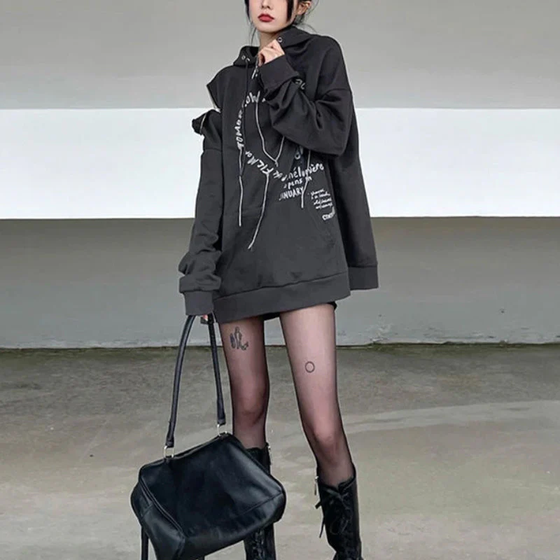 Women's Gothic Punk Hoodie Black - Image 4