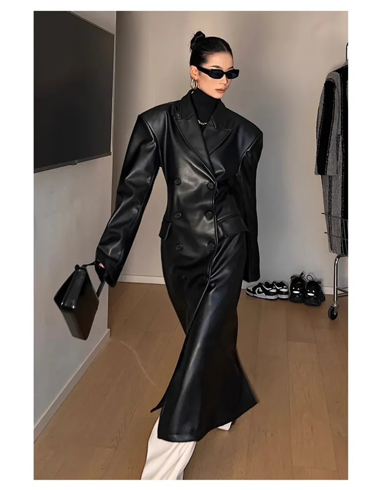 Women's Leather Trench Coat - Image 3